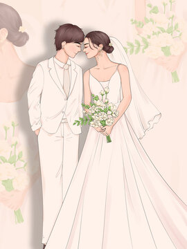 原創(chuàng)七夕情人節(jié)婚禮立牌插畫