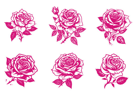 玫瑰矢量图案印花图腾纹身车