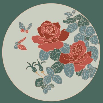 蝴蝶花卉國潮莫蘭迪色矢量手繪