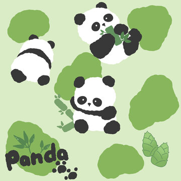 手绘卡通熊猫印花图案