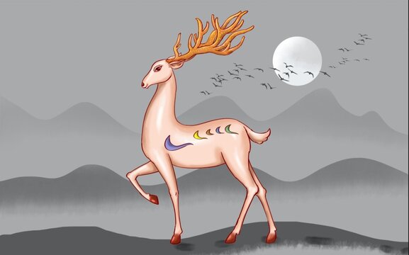 國潮鹿插畫