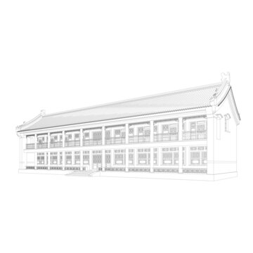 四合院廂房軸測線稿圖