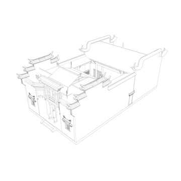 传统民居轴测线稿图