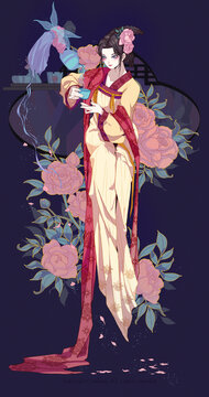 漢服女孩牡丹花