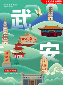武安县绿色城市地标建筑海报