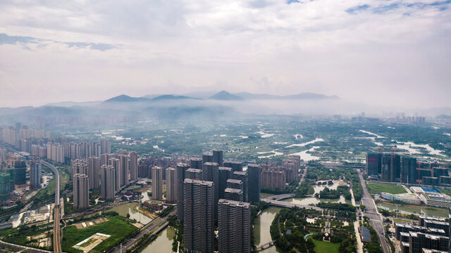 温州三垟湿地与城市风光