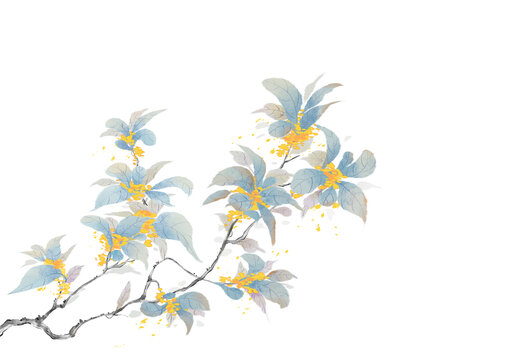 唯美國風秋日桂花意境插畫
