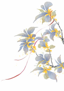 國風秋日桂花意境插畫