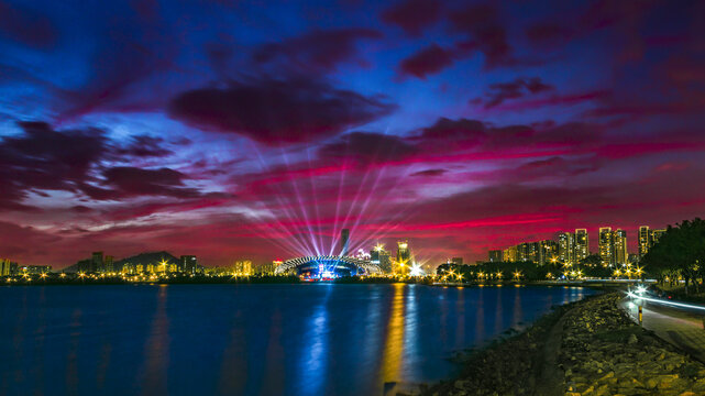 深圳湾公园夜景晚霞