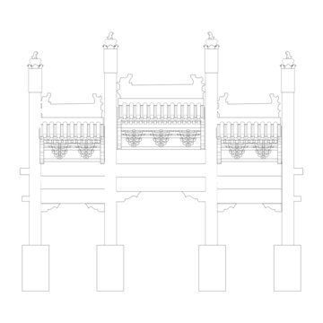 胡同牌坊正立面线稿图