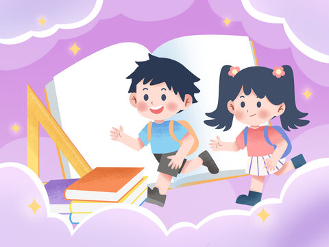 教育開學兩個小朋友上學
