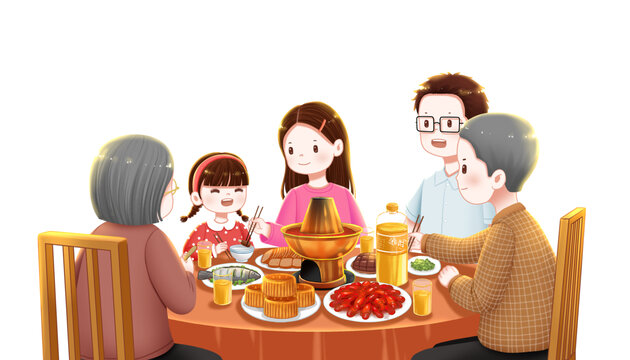 中秋節(jié)吃團(tuán)圓飯的一家人