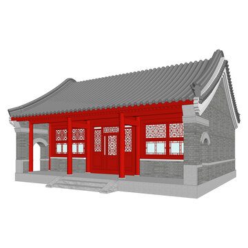 四合院前廊硬山軸測(cè)效果圖