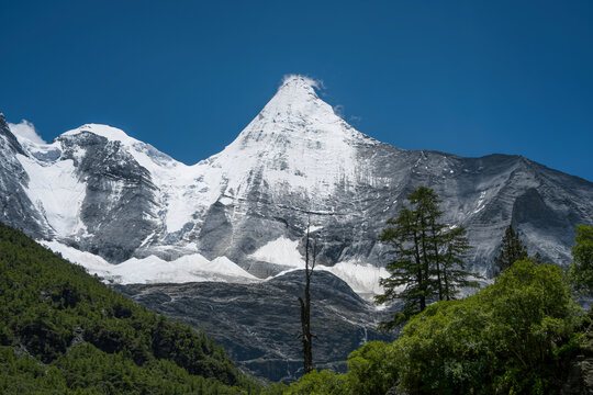 森林环绕的亚丁央迈勇雪山