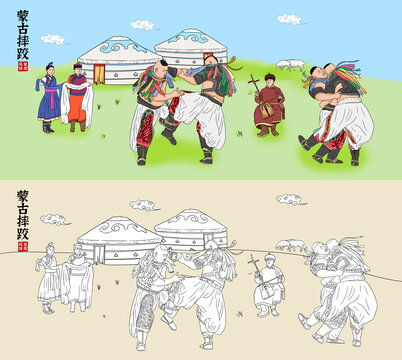 蒙古摔跤手插畫(huà)