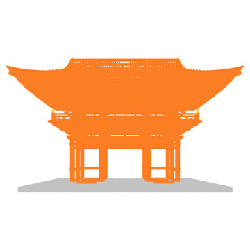日式建筑木构架立面插画图