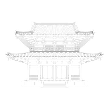 日式阁楼立面线稿图