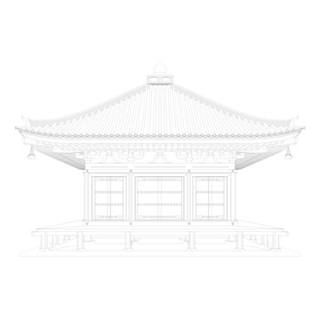 日式佛殿立面线稿图