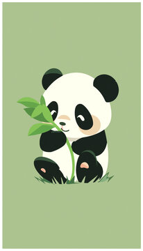 抱著竹子的熊貓插圖