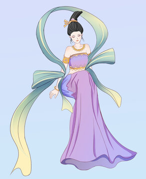 古風(fēng)人物美女插畫飛天新中式