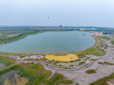 航拍东营红滩湿地滨海公园