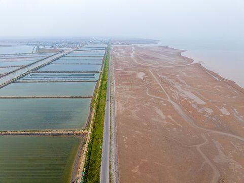 航拍东营红滩湿地海滨公园