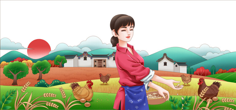 五谷喂養(yǎng)土雞蛋包裝插畫