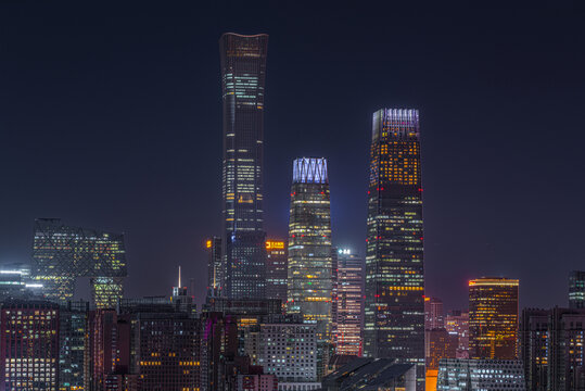 北京国贸cbd地标建筑夜景