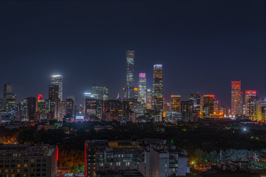 北京国贸cbd地标建筑夜景