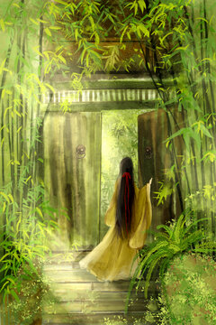 古風(fēng)場(chǎng)景手繪插畫壁紙裝飾畫
