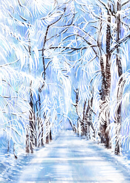 四季插画冬天背景自然风景