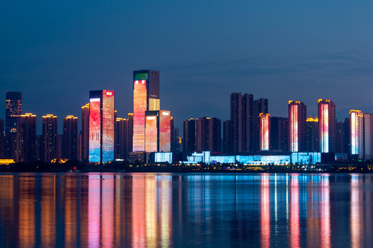 长沙市湘江基金小镇建筑群夜景