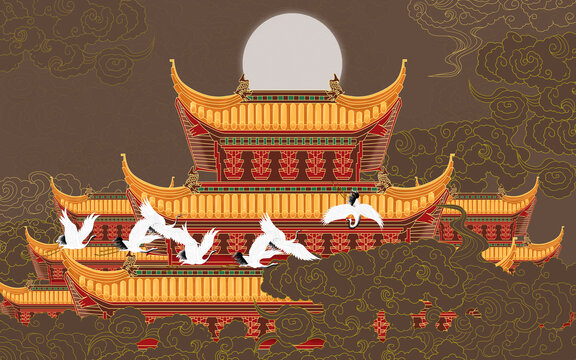 古建筑閣樓裝飾畫
