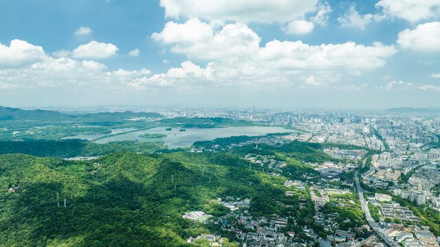 杭州西湖和城市航拍