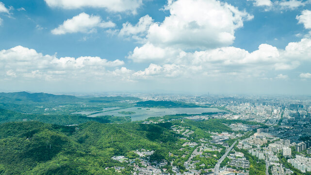 杭州城市西湖航拍全景