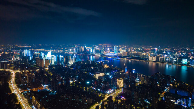 杭州钱江新城夜景航拍