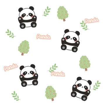 卡通熊猫小树印花图案