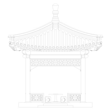 明清方亭正立面線(xiàn)稿圖