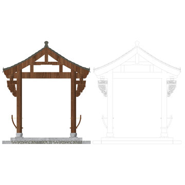 徽派木雕長(zhǎng)廊側(cè)立面效果圖