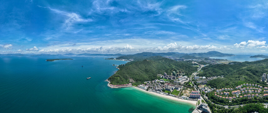 深圳大鹏山海风景航拍全景图