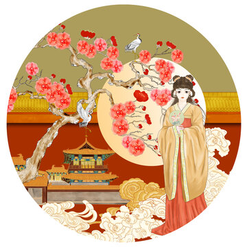 紅墻古建筑梅花花鳥