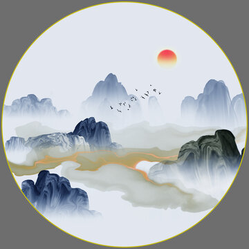 新中式水墨山水背景装饰画