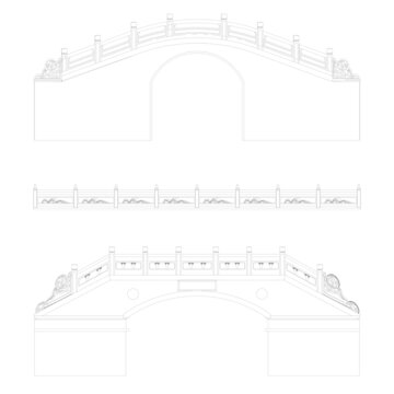 中式石拱桥线稿图