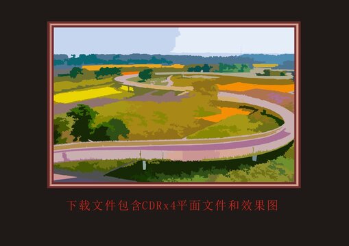 田野马路自然风景画油画