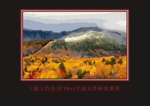 藝術(shù)油畫山峰森林秋天