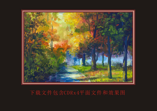 油画森林树丛泼墨画风景画