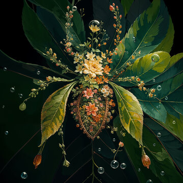 花卉構(gòu)成抽象蜘蛛裝飾畫