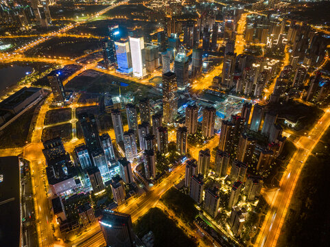 成都天府新区高楼大厦夜景