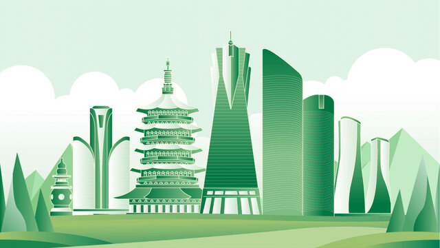 杭州綠色旅游城市插畫