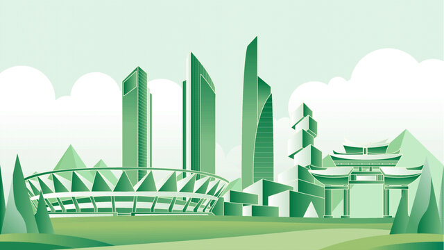 佛山绿色旅游城市插画